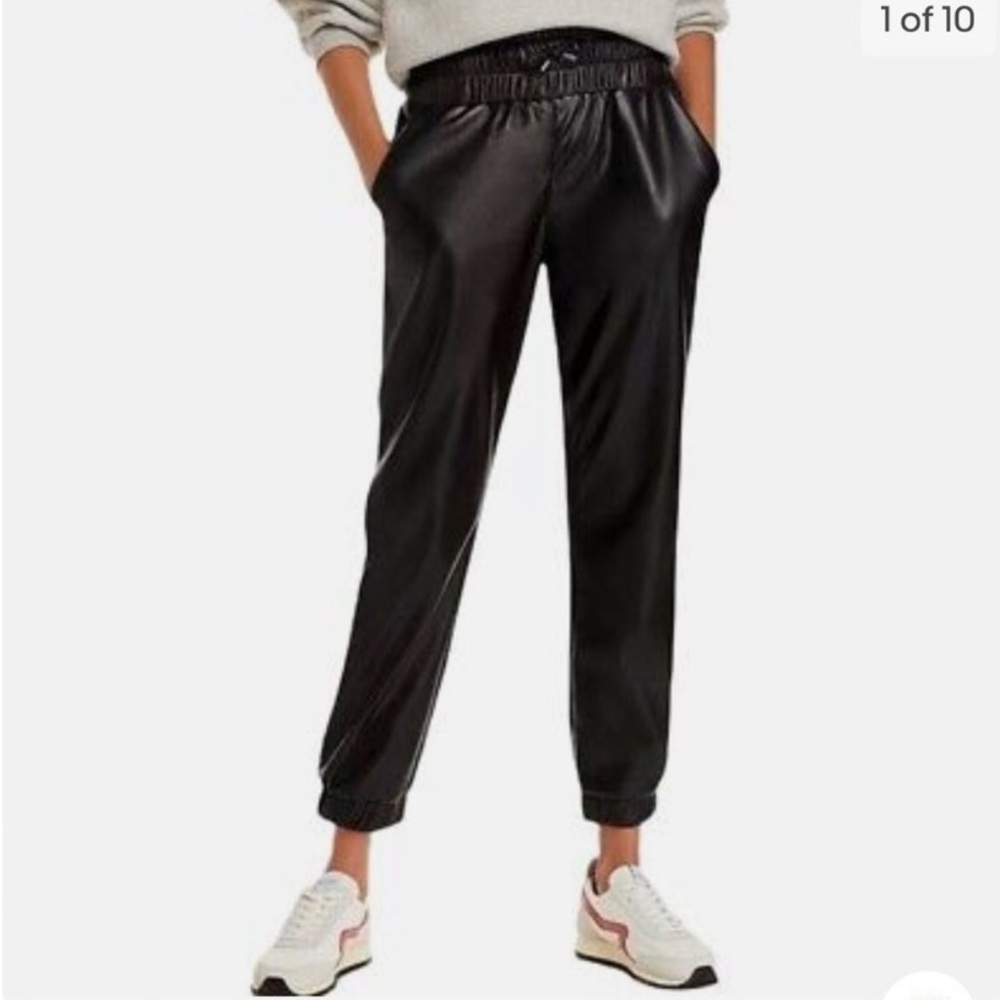 7 FOR ALL MANKIND Faux Leather Joggers Black Size XS